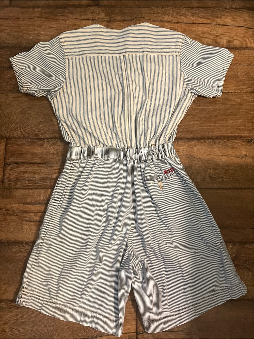 vintage 80’s Gloria Vanderbilt denim romper blue & white hickory stripe pattern - Picture 6 of 10